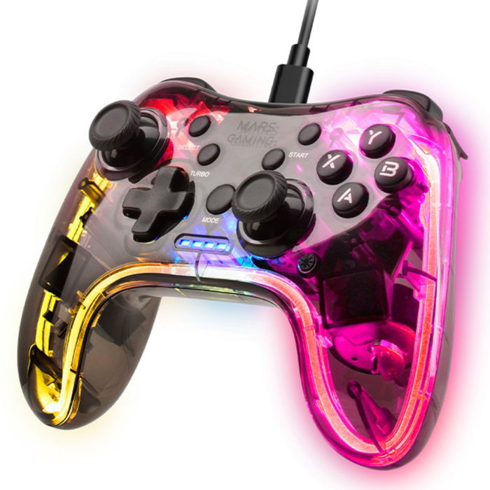 Mars Gaming Gamepad MGP-C Mando Profesional RGB Negro Translúcido Compatible PC Switch PS3